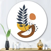 Designart - Elementary Shapes With Abstract Leaves - Modern Metal Circle Wall Art