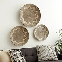 Set of 3 Natural Brown Seagrass Traditional Abstract Wall Decor, 29", 24", 20"