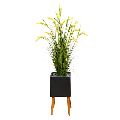 5ft. Wheat Grain Artificial Plant in Black Planter with Stand