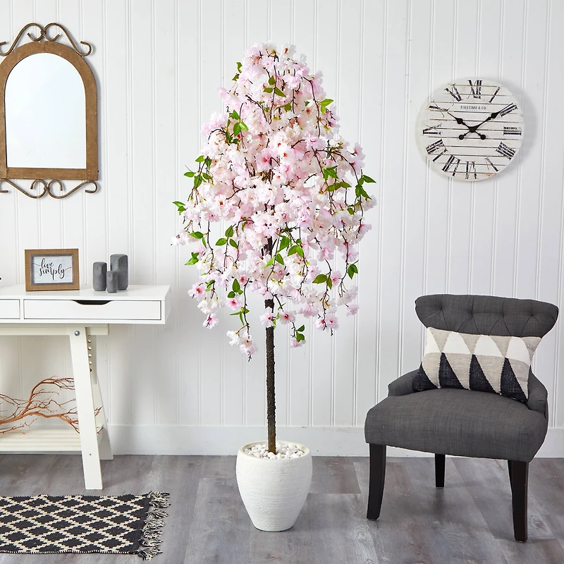 6ft. Cherry Blossom Artificial Tree in White Planter