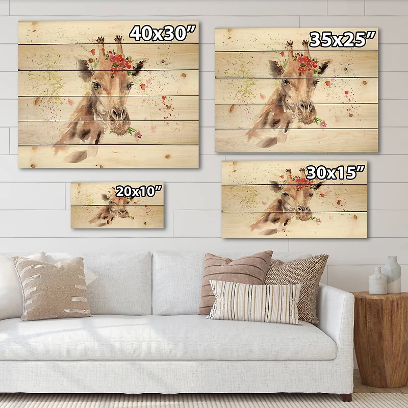 Designart - Portrait of A Giraffe With Flowers III