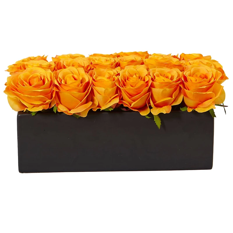 6'' Orange Roses in Black Planter