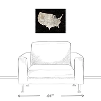 Black United States Map 20" x 16" Canvas Wall Art