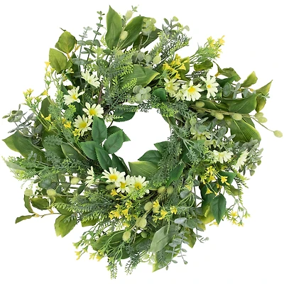 20" Mixed Foliage & Daisy Spring Wreath