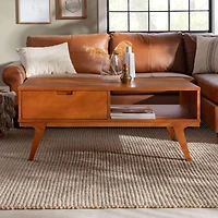 Caramel 1-Drawer Bridge Leg Solid Wood Coffee Table
