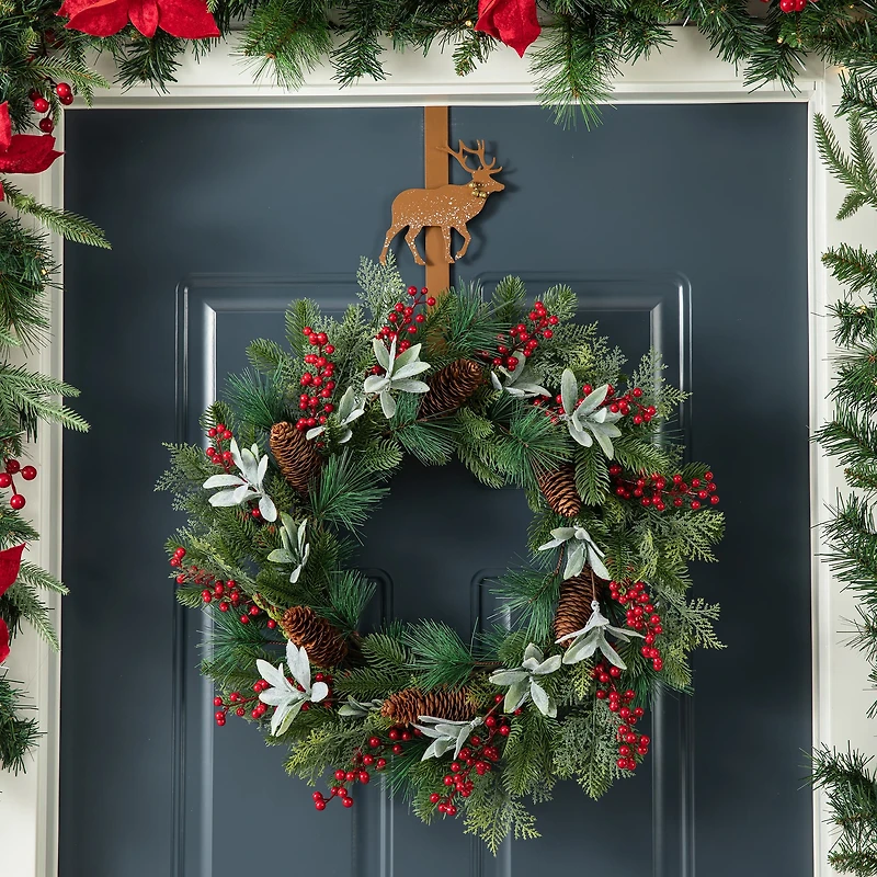 Glitzhome® 14" Christmas Metal Tree & Reindeer Wreath Hanger Set