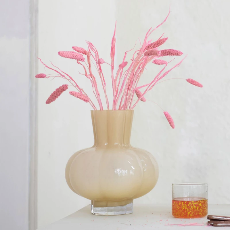 Hello Honey® 9.25" Light Yellow Round Opaque Glass Vase