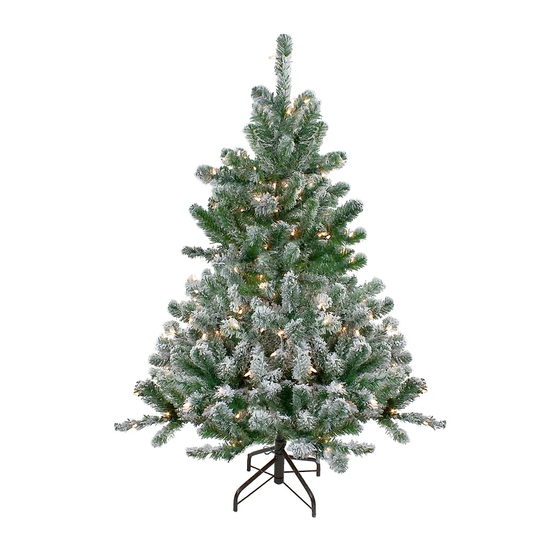 4.5ft. Pre-Lit Flocked Natural Emerald Full Artificial Christmas Tree, Clear Lights