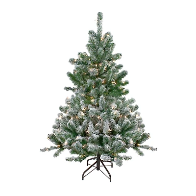 4.5ft. Pre-Lit Flocked Natural Emerald Full Artificial Christmas Tree, Clear Lights
