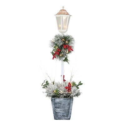 4ft. Pre-Lit Flocked Artificial Pine Lamp Post, Warm White LED Lights