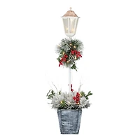 4ft. Pre-Lit Flocked Artificial Pine Lamp Post, Warm White LED Lights