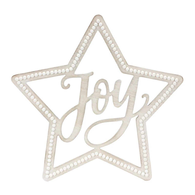 15.75" Beaded Wood Star with Joy Sentiment Set