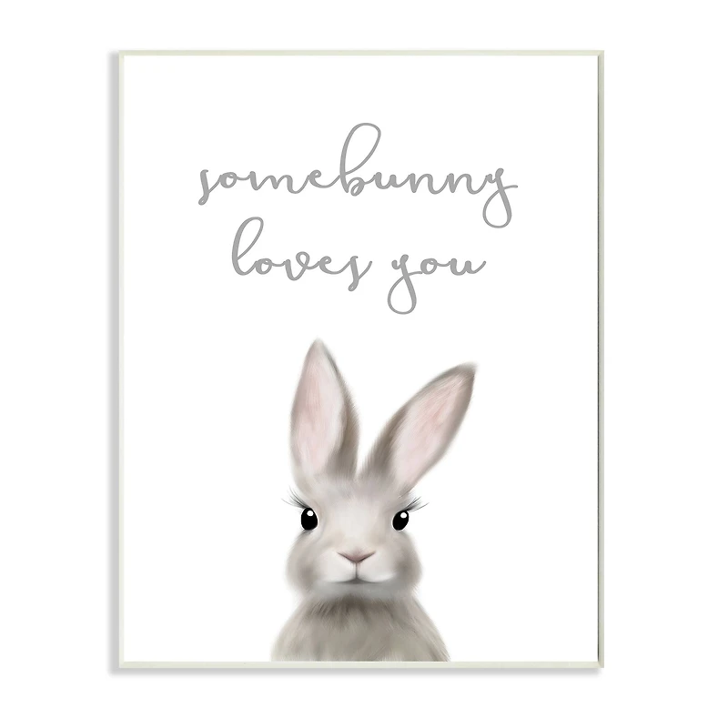 Stupell Industries Somebunny Loves You Quote Grey Rabbit Animal Pun Wall Plaque