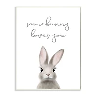 Stupell Industries Somebunny Loves You Quote Grey Rabbit Animal Pun Wall Plaque
