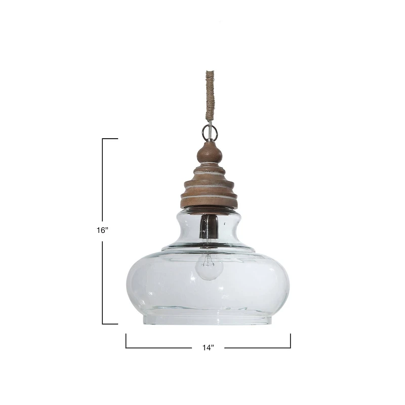 Hello Honey® 16" Glass & Mango Wood Pendant Light