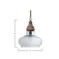 Hello Honey® 16" Glass & Mango Wood Pendant Light