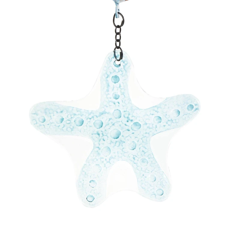 32" Blue Swirl Wind Spinner Metal Crab & Starfish Windchime