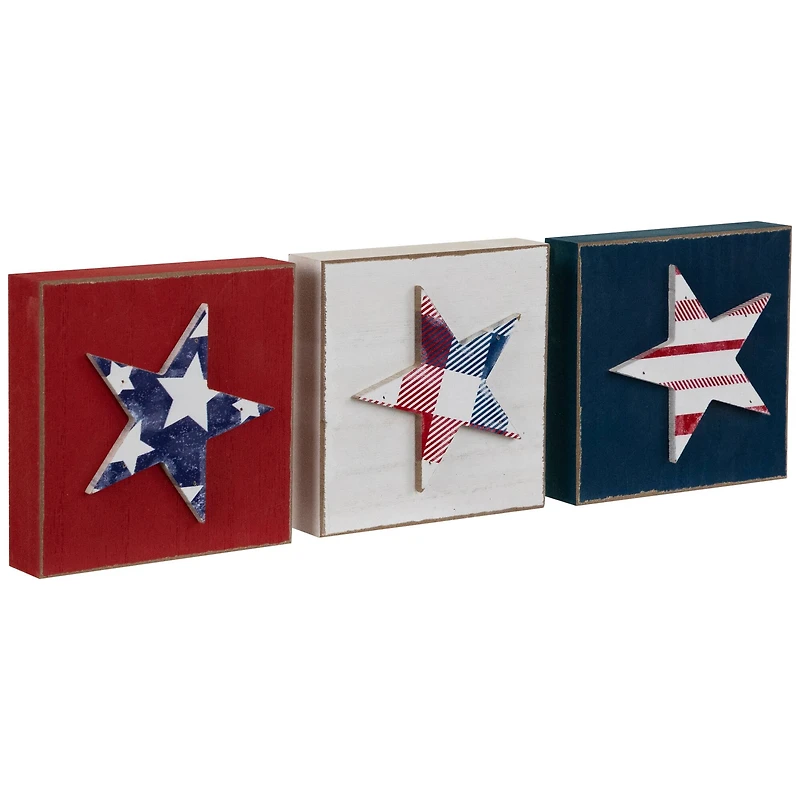 4.25" Stars & Stripes Americana Wooden Plaque Set