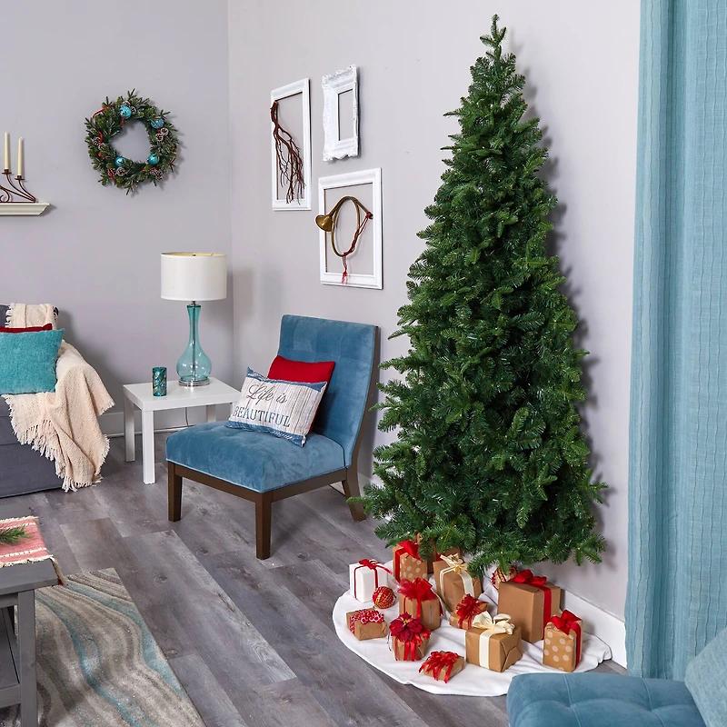 7ft. Pre-Lit Grand Teton Spruce Flat Back Artificial Christmas Tree, Clear LED Lights