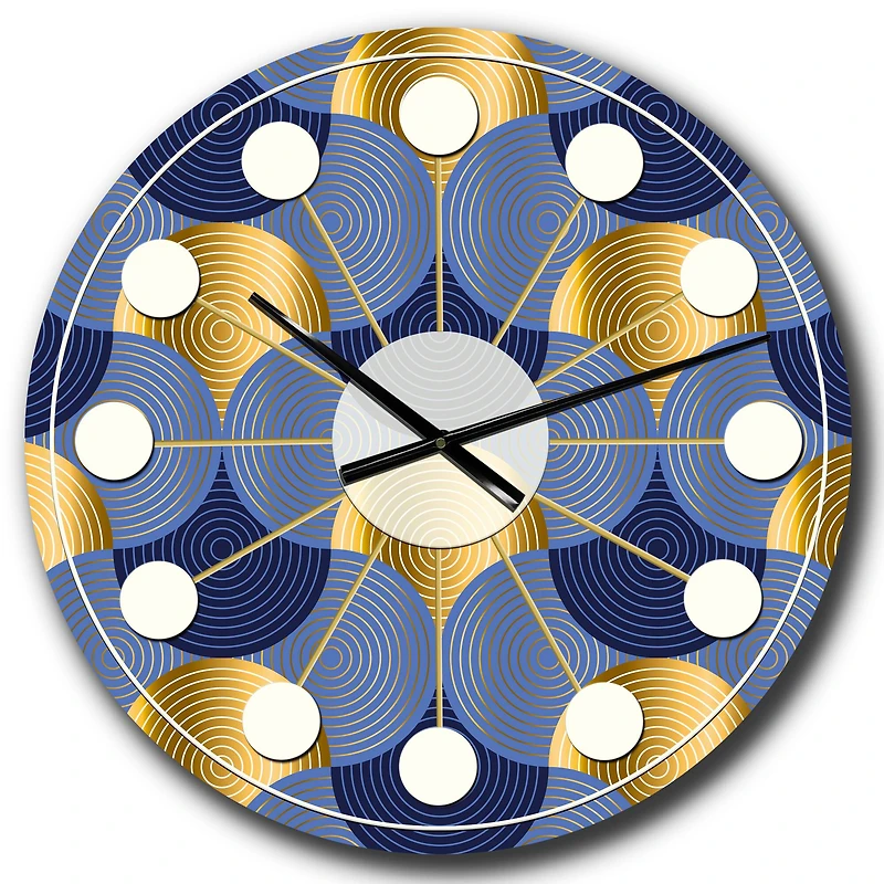 Designart 'Retro Luxury Waves In Gold And Blue Viii Mid-Century Modern Wall Clock
