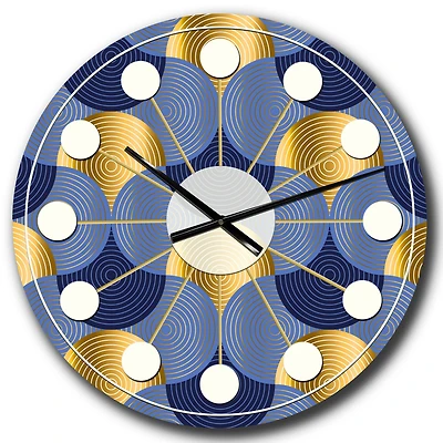 Designart 'Retro Luxury Waves In Gold And Blue Viii Mid-Century Modern Wall Clock
