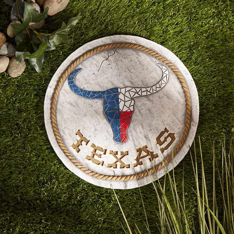 10" Texas Longhorn Flag Cement Stepping Stone