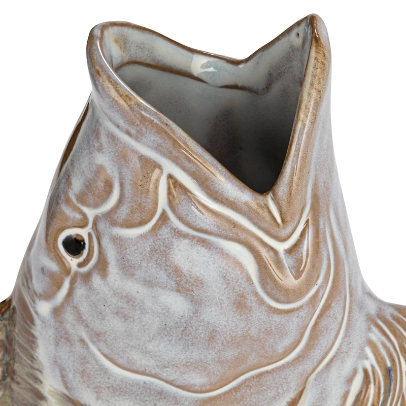 Hello Honey® 11.75" White & Tan Reactive Glaze Stoneware Fish Shaped Wall Vase