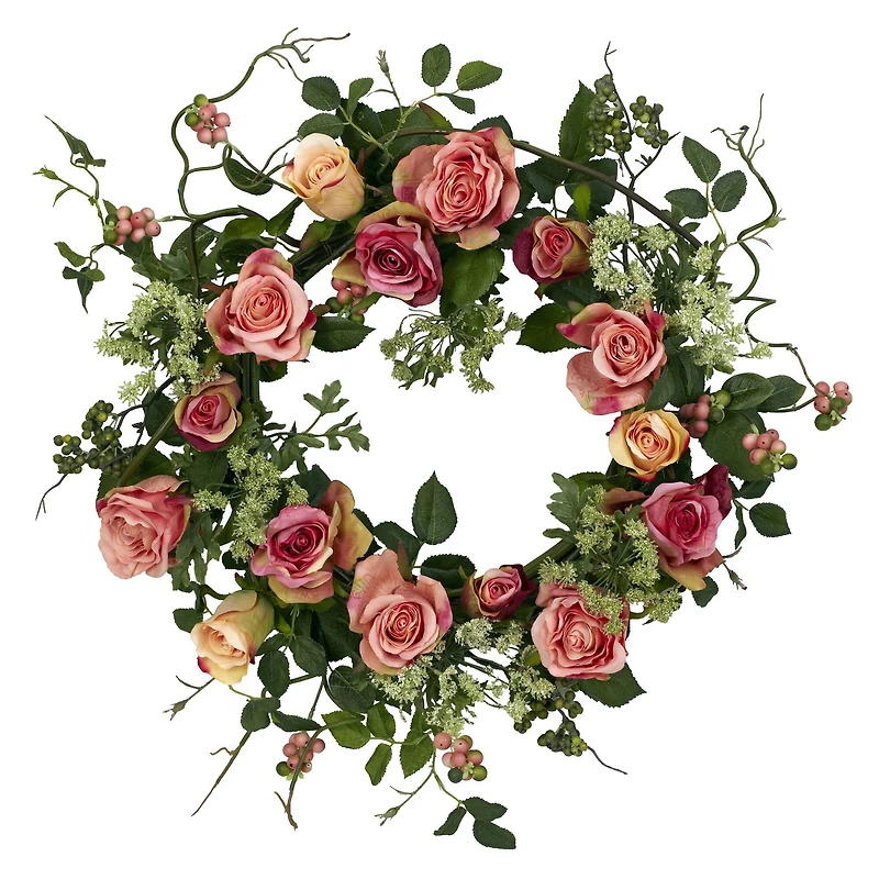 20" Pink and Green Rose Wreath