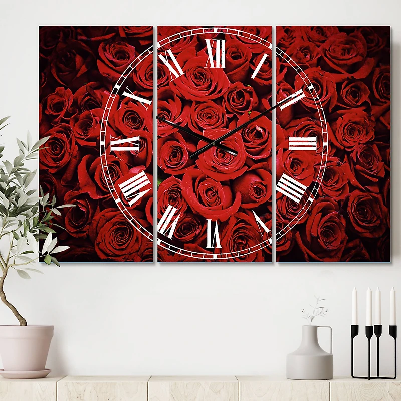 Designart Winter Red Rose Traditional Multipanel Wall Clock