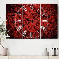 Designart Winter Red Rose Traditional Multipanel Wall Clock