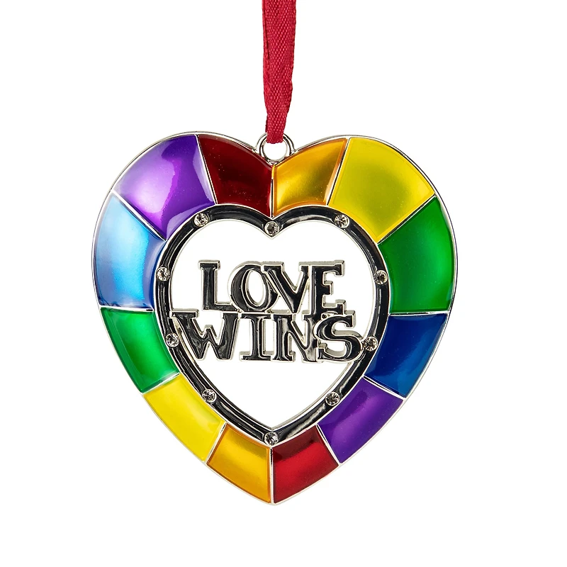 3" Faceted Love Wins Pride Heart Ornament with European Crystals