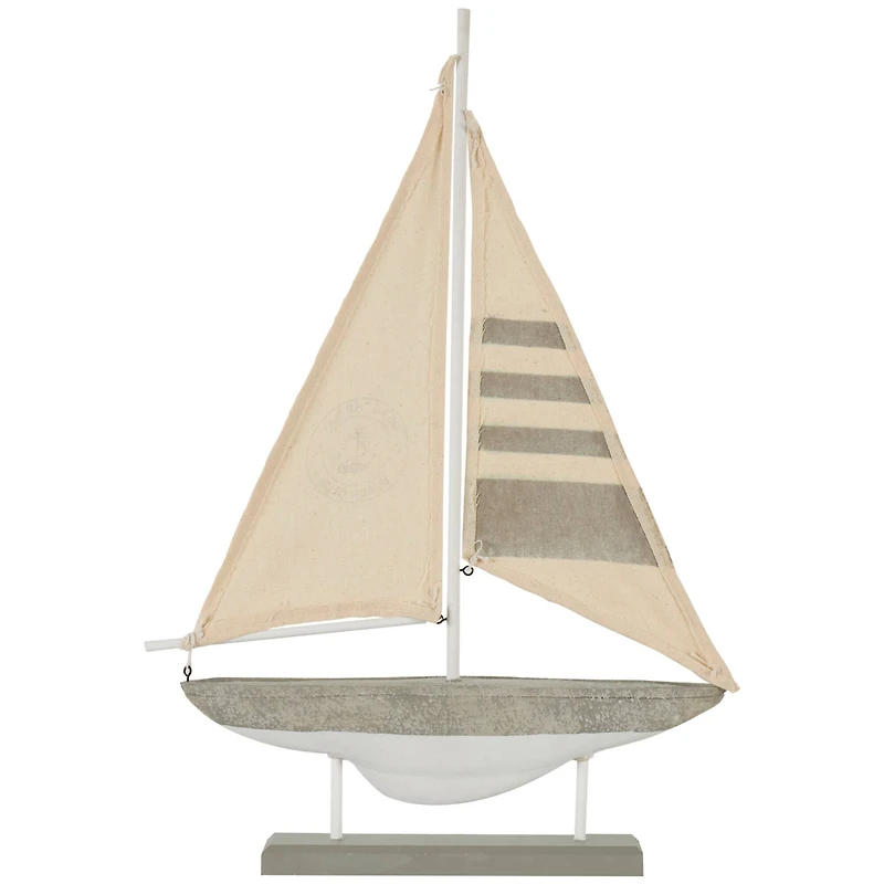 22" Gray Cement Stone Sail Boat Decorative Sculpture