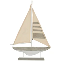 22" Gray Cement Stone Sail Boat Decorative Sculpture