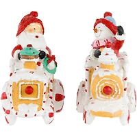 6.75" Santa & Snowman on Gingerbread Trains Christmas Figure Set