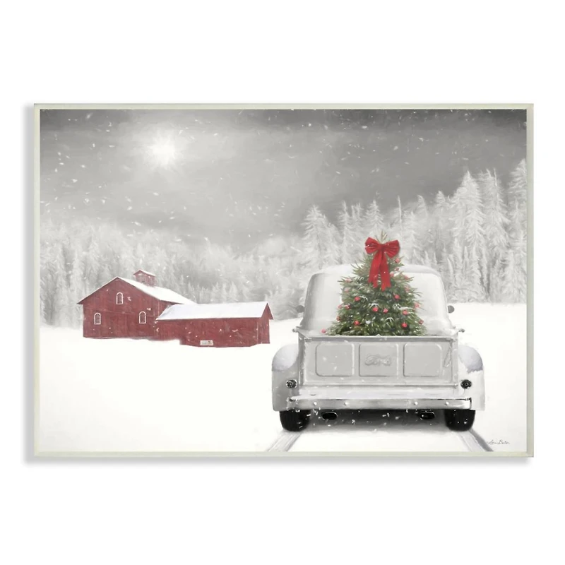 Stupell Industries Christmas Tree at Twilight Snowy Holiday Scene Wood Wall Plaque