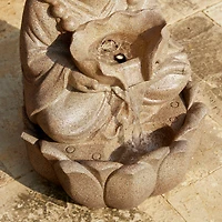Glitzhome® 21.75" Sand Beige Zen-Style LED 2-Tier Frog Outdoor Fountain