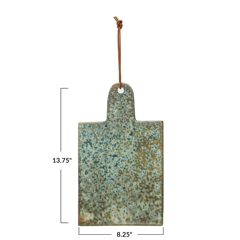 Hello Honey® 13.75" Green Matte Stoneware Cheese Board with Leather Tie
