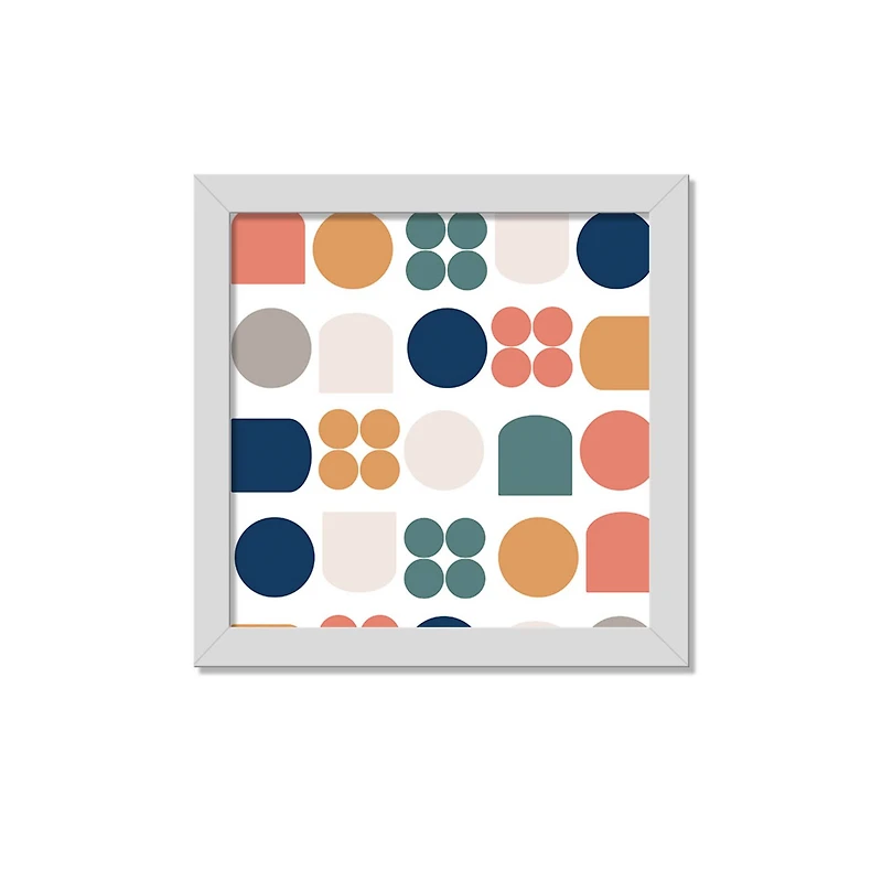 16" Retro Shapes White Framed Print Under Plexiglass