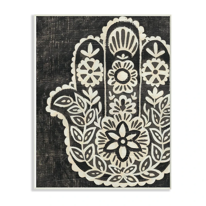 Stupell Industries Black & White Hamsa Floral Pattern Wall Plaque