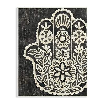 Stupell Industries Black & White Hamsa Floral Pattern Wall Plaque