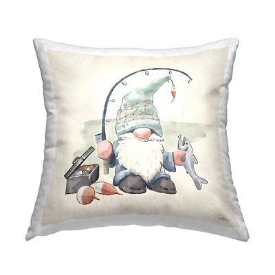 Stupell Industries Gnome Fishing Pole Summer Watercolor Beach Theme Throw Pillow 18" x 18"