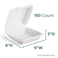 9" White Single-Compartment Clamshell Take Out Containers, 150ct.