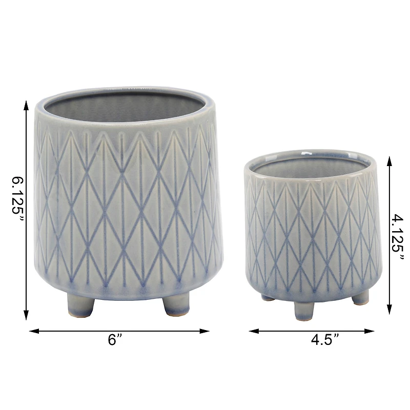 Flora Bunda® Glass Blue Diamond Line Ceramic Planter with Legs Set