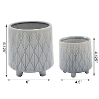 Flora Bunda® Glass Blue Diamond Line Ceramic Planter with Legs Set