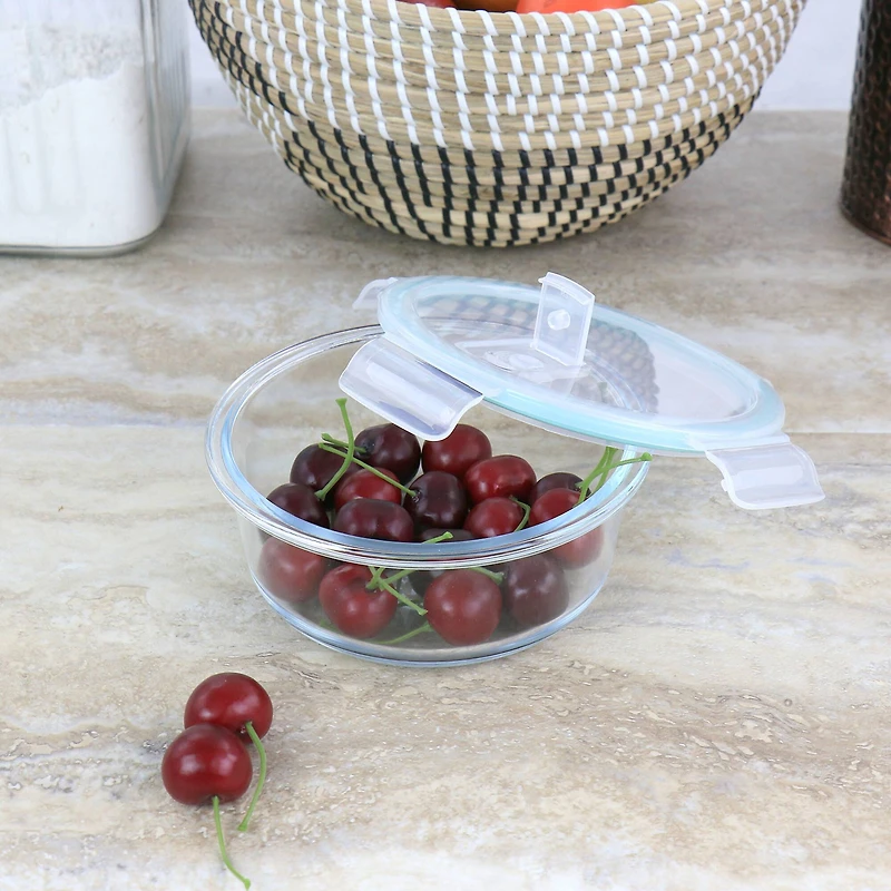 Martha Stewart Round Glass Food Storage Container with Locking Lid