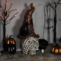 22.75" Skull in Witches Hat with Crow Halloween Decoration