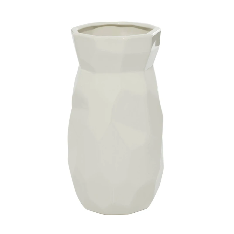 CosmoLiving by Cosmopolitan White Ceramic Modern Vase, 12" x 6" x 6"