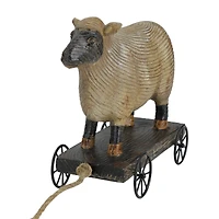 10" Sheep on Cart Outdoor Garden Statue