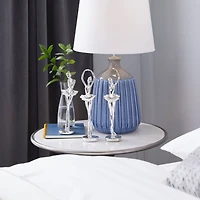 Set of 3 Silver Polystone Glam Dancer Sculpture, 10.75", 11.75", 11.75"