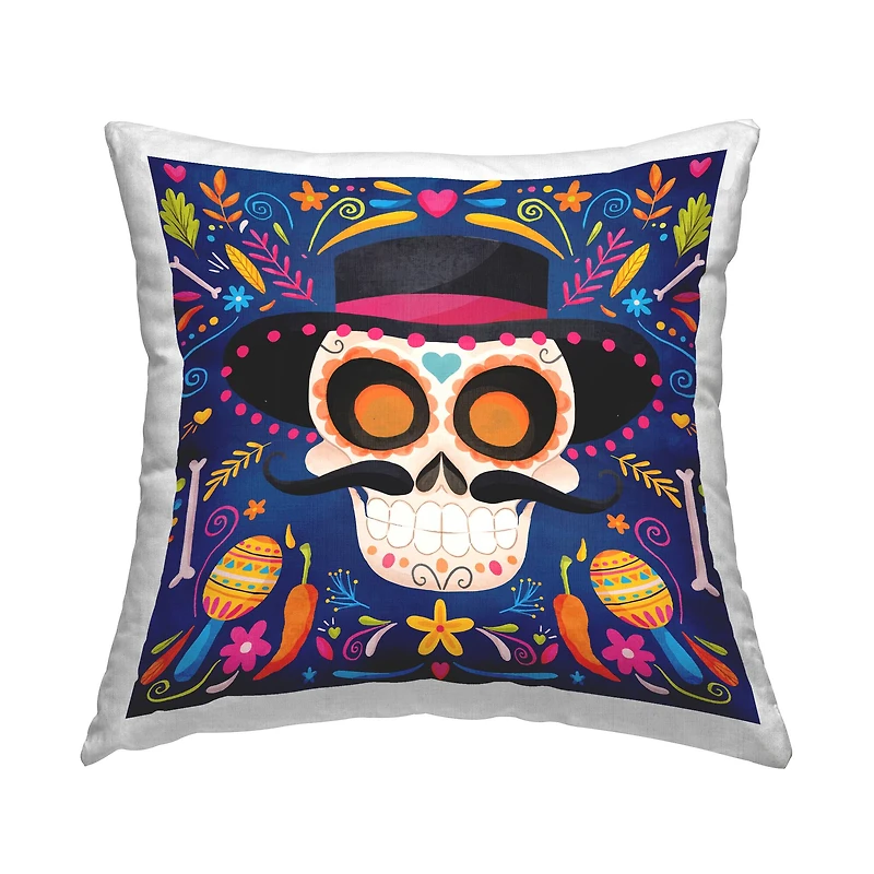 Stupell Industries Blue Day of the Dead Maracas Pattern Throw Pillow